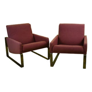Pair of Bronze Base Cantilever MCM Chairs in the Manner of Milo Baughman For Sale