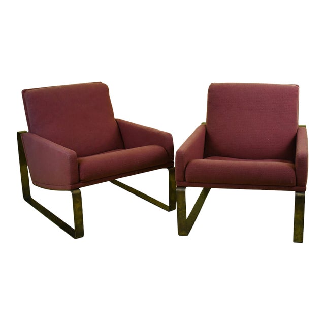 Pair of Bronze Base Cantilever MCM Chairs in the Manner of Milo Baughman For Sale