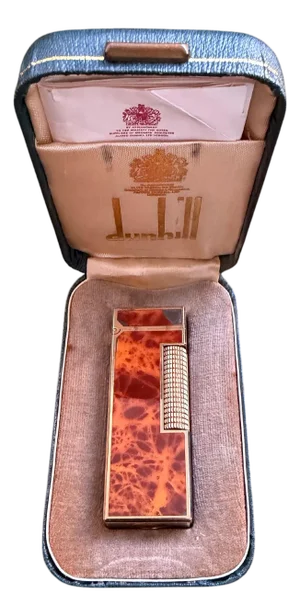 Rare Vintage Dunhill Gold Plated Cognac Marble Lacquer Lighter Original Sky Case