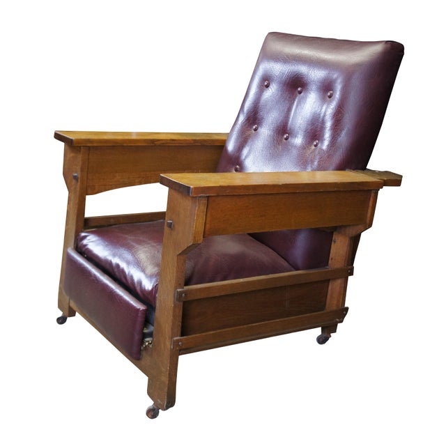 Mission Late 19th Century Antique Streit Mission Craftsman Quartersawn Oak Morris Library Lounge Arm Chair For Sale - Image 3 of 12