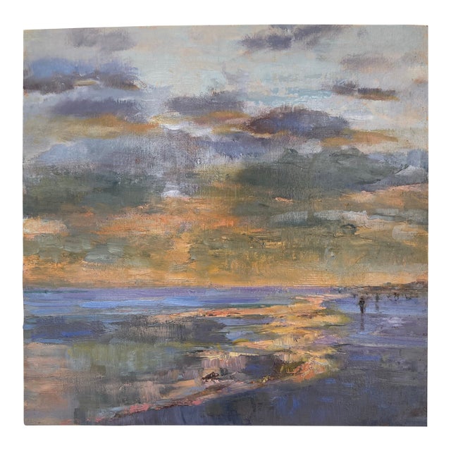 “Fiery Sunset” Original Oil Painting Contemporary Seascape For Sale