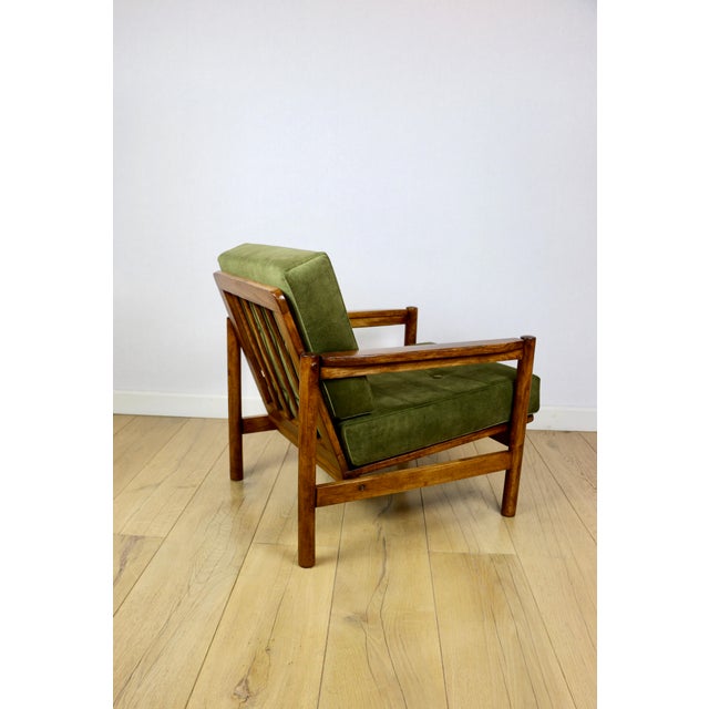 Vintage Wooden Armchair in Yellow-Olive from Z. Baczyk For Sale - Image 6 of 12
