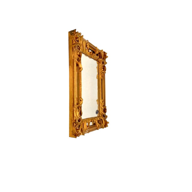 Mid-Century Modern Italian Rococo Gold Leaf Wall Mirror, Gilded Frame, 16"h For Sale - Image 4 of 7