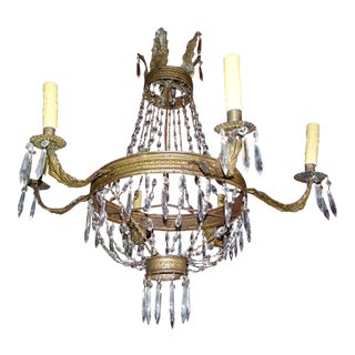 19th Century French Tole and Crystal Chandelier For Sale