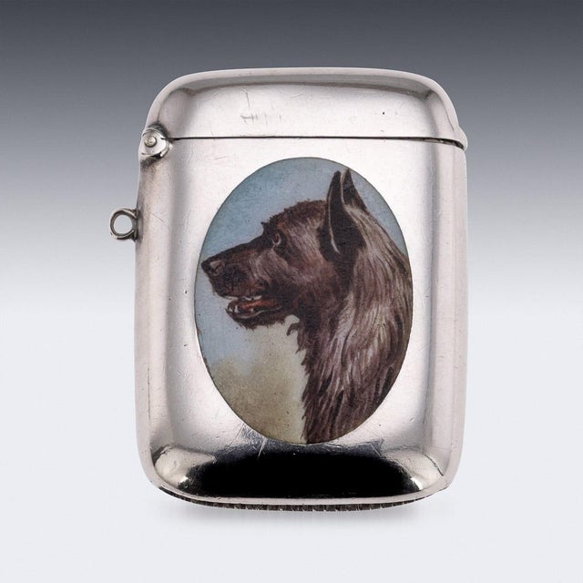 Antique 20th Century Edwardian Silver Vesta Case with Enamel Detailing, 1903 For Sale - Image 3 of 12