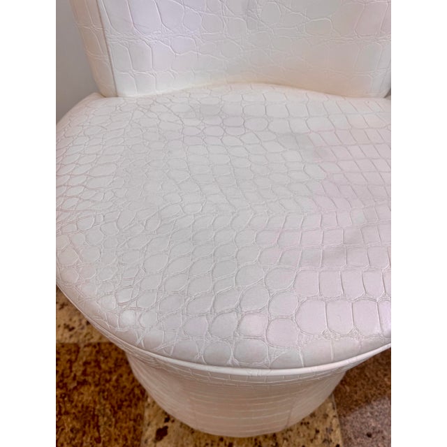 White Faux Crocodile Vanity Chair With Chrome Base For Sale - Image 4 of 8