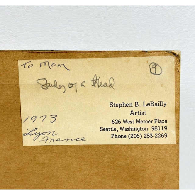 1970s 1973 Steve Le Bailly Original Portrait Watercolor - "Study of a Head" For Sale - Image 5 of 6