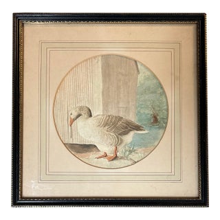 1930’s Original Rustic Goose on Farm Watercolor Painting For Sale