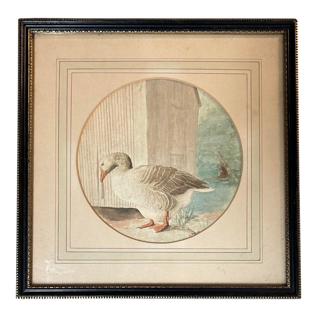 1930’s Original Rustic Goose on Farm Watercolor Painting For Sale