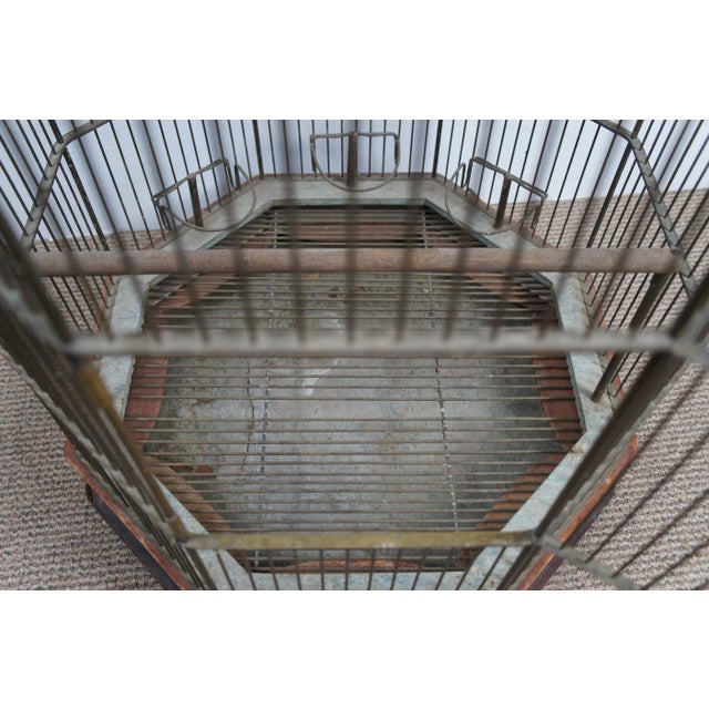 Mid 19th Century Monumental Antique Victorian Brass Octagonal Hanging Dome Top Bird Cage For Sale - Image 12 of 12