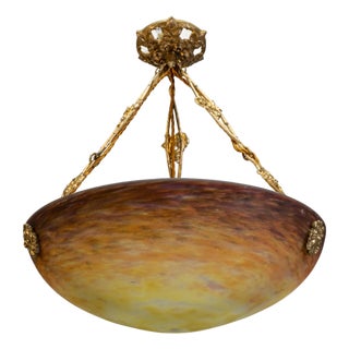 Art Nouveau Pendant Light with Amber-Ochre Glass by Muller Frères, France, 1920 For Sale