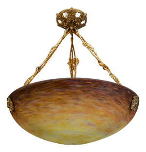 Art Nouveau Pendant Light with Amber-Ochre Glass by Muller Frères, France, 1920