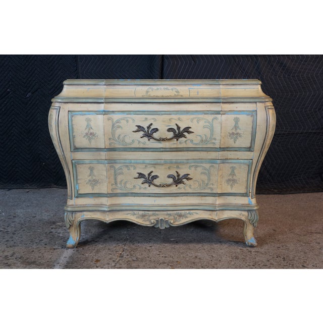 Karges French Provincial Hand Painted Venetian Bombe Commode Nightstand Chest For Sale - Image 11 of 18