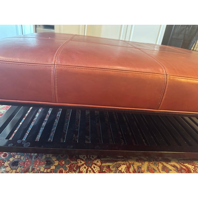 Classic Real leather Baker Ottoman, with shelf underneath for storage. This is the perfect color of Baker leather fabric -...