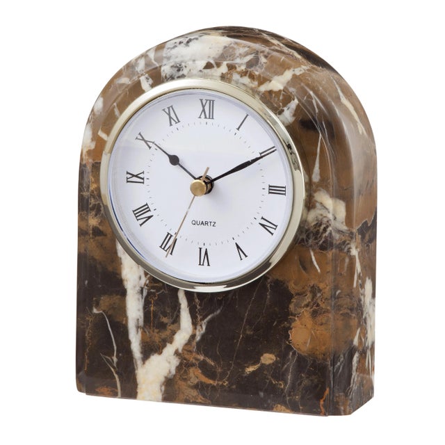 Traditional Black & Gold Marble Desk Clock For Sale - Image 3 of 3