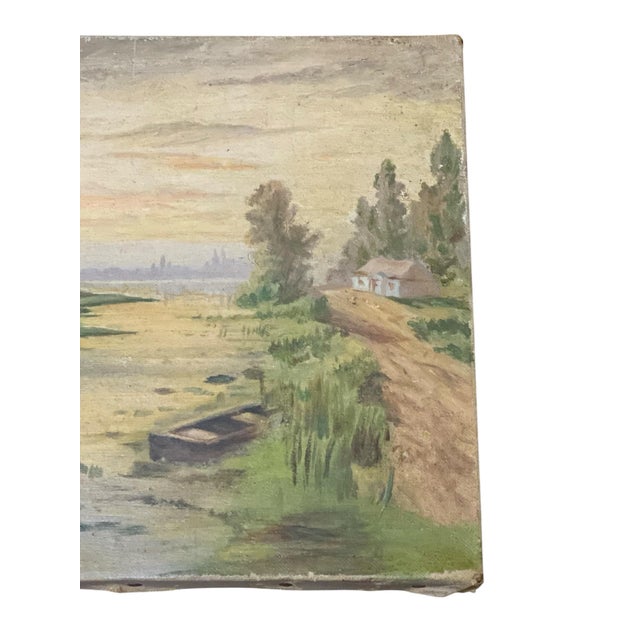 Textile Antique 19th Century Oil on Canvas Landscape Painting For Sale - Image 7 of 12