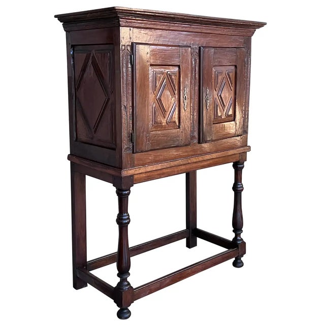 19th Catalan Spanish Cabinet on Stand in Carved Walnut and Iron Stretcher For Sale - Image 12 of 12