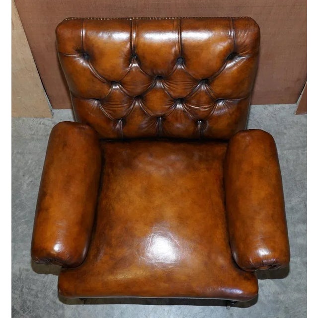 Set of Antique Regency Bolster Brown Leather Library Armchairs For Sale - Image 18 of 18