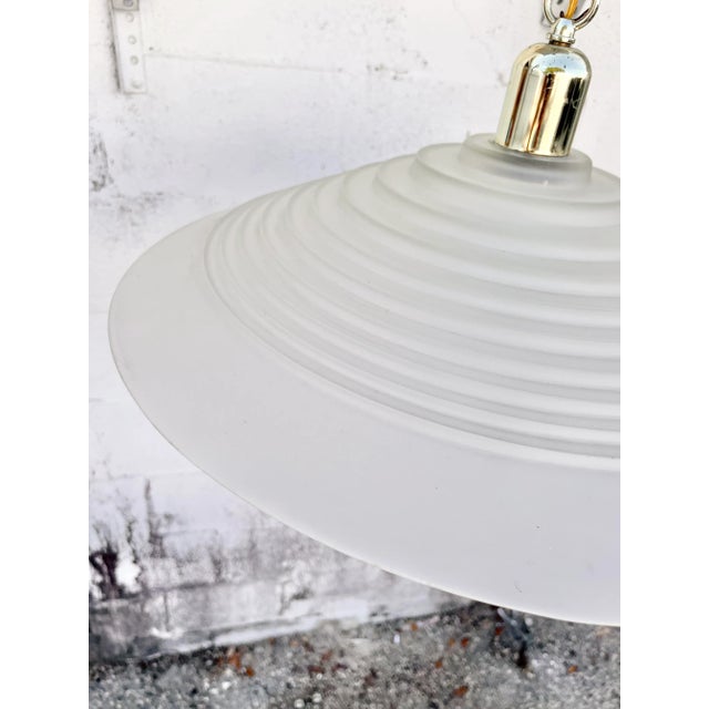 Large Vintage Mid Century Modern Ribbed Glass Ceiling Pendant. For Sale - Image 10 of 13