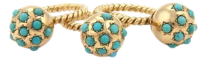 Set of 3 Turquoise Ball Wire Cable 18k Yellow Gold Band Rings - Size 5