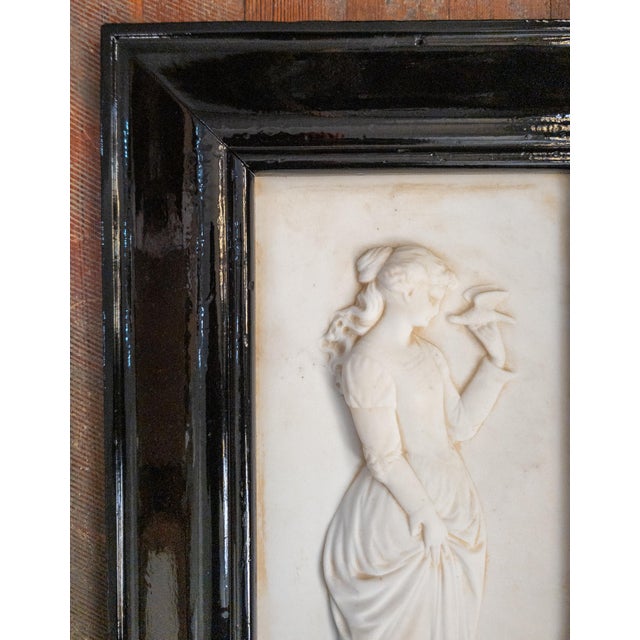 Victorian 19th Century American Victorian Carved Bas Relief Marble Plaque of Lady With Dove For Sale - Image 3 of 10