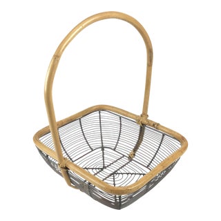 French Vintage Wire Bamboo Egg Basket For Sale