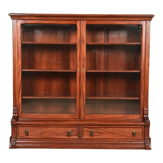 Herter Brothers Style Antique Eastlake Victorian Carved Mahogany Bookcase Cabinet, Circa 1880s For Sale