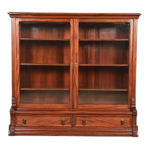 Herter Brothers Style Antique Eastlake Victorian Carved Mahogany Bookcase Cabinet, Circa 1880s
