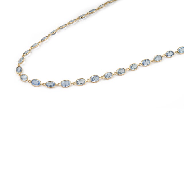 Asian Antique Natural 29.28ct Blue Sapphire Oval Bezel-Set Link Necklace in 14k Yellow Gold For Sale - Image 3 of 12