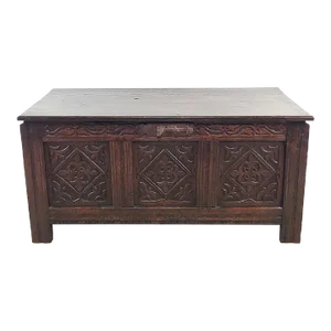 English Jacobean Oak Coffer With Later Lid