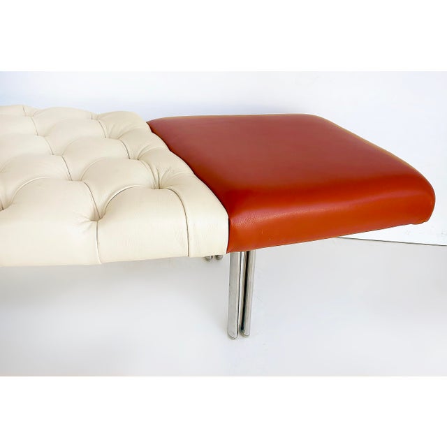 Red 1980s Giorgio Saporiti Design, Il Loft Tufted Leather Bench, Multi-Color Chrome Legs For Sale - Image 8 of 13