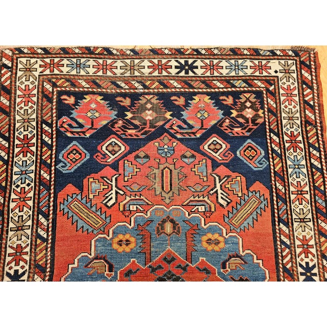 Antique Caucasian Kazak Area Rug, Handwoven Wool, Geometric Medallion Design, Late 1800s, 4' x 5' For Sale - Image 13 of 18