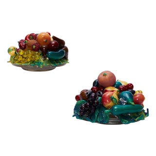 Still Life Fruit Bowls in Blown Murano Glass by Aristi Barovier, 1920, Set of 2 For Sale