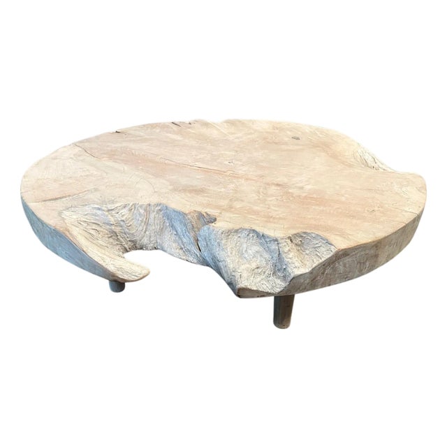 Andrianna Shamaris Impressive Organic Round Teak Wood Coffee Table For Sale