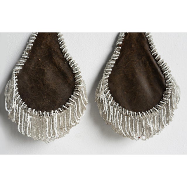 Olive Pair of Antique Victorian Beadwork Wall Pockets, Glass Faux Pearl Beaded Decoration, 19th Century For Sale - Image 8 of 9