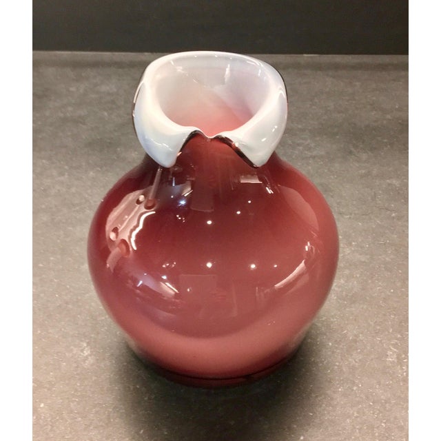 Vintage Tarnowiec of Poland HandBlown Mauve & White Glass Vase Chairish