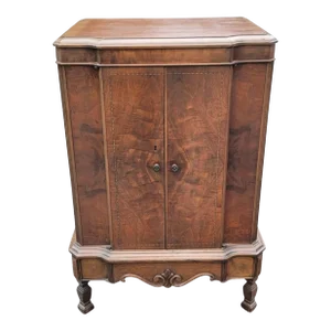 Early 20th Century Majestic Walnut Burlwood With Satinwood Inlays Storage Cabinet Armoire