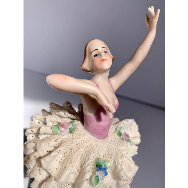 Art Deco Antique Dresden Porcelain Figurine Ballerina Dancer in Lace Tutu, Early-1990s by Germany’s Sitzendorf For Sale - Image 3 of 10