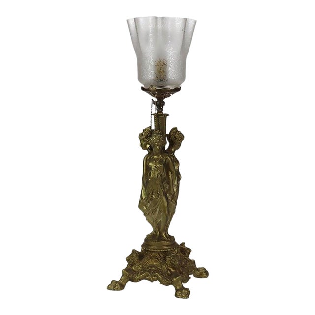 Antique Classical Three Graces Figural Gilt Table Lamp C1890 For Sale