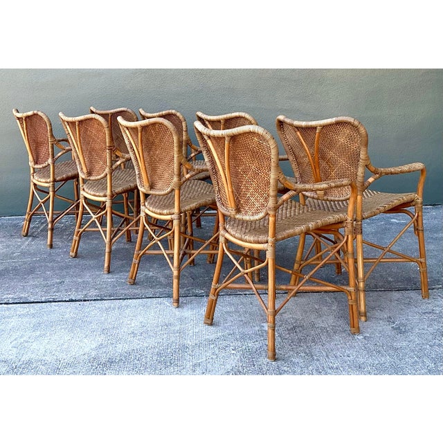 Vintage Palecek Woven Rattan “ Jordan” Dining Chairs - Set of 8 For Sale - Image 12 of 12