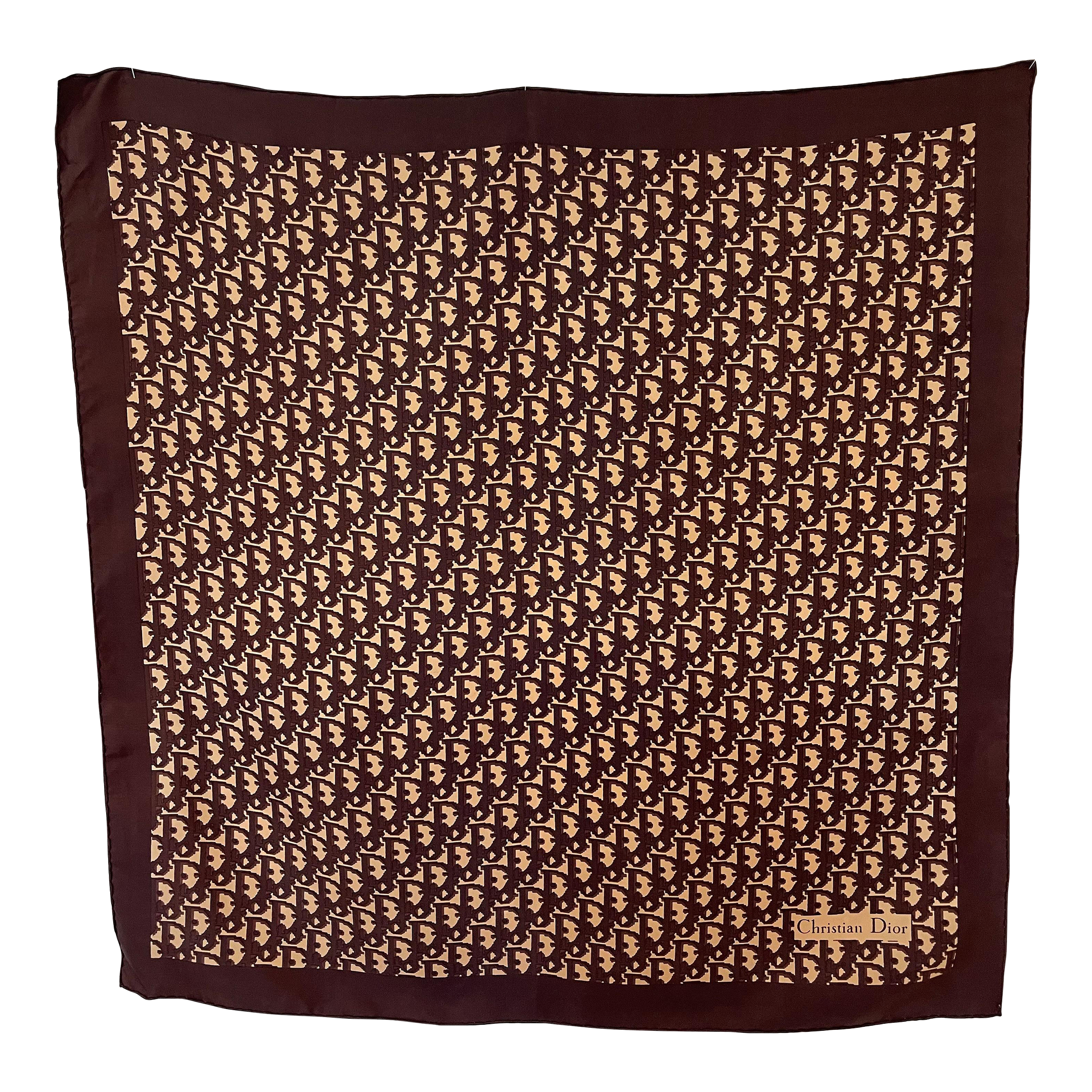 Christian Dior Foulard En Soie Cd Symbole Marron 1980 | Chairish