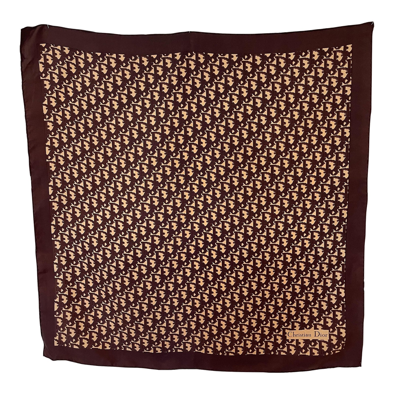 Christian Dior Foulard En Soie Cd Symbole Marron 1980 | Chairish