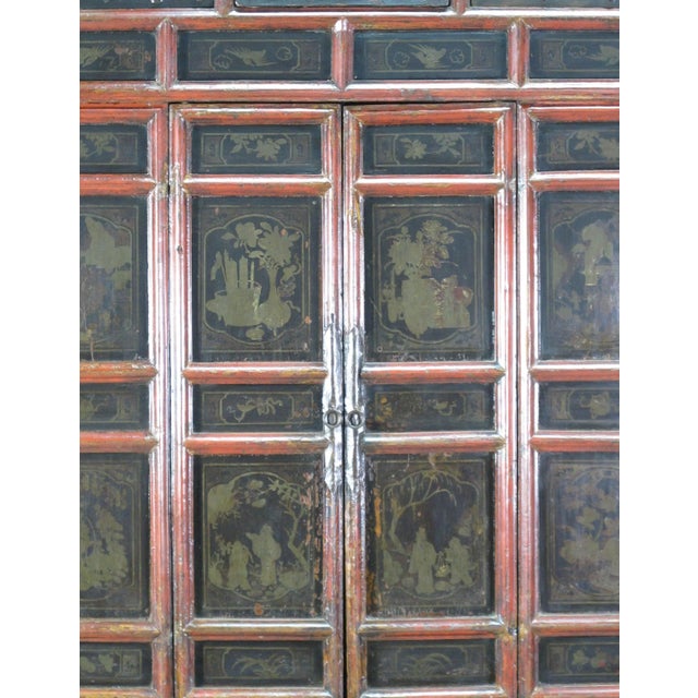 Wood Hand Painted 80" Inch Tall Antique Chinese Cabinet For Sale - Image 7 of 12