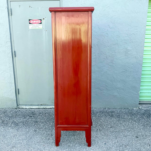 Vintage Chinese Red Wooden Cabinet For Sale - Image 10 of 11