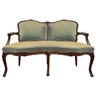 Louis XV Style Bench in Green Velvet For Sale