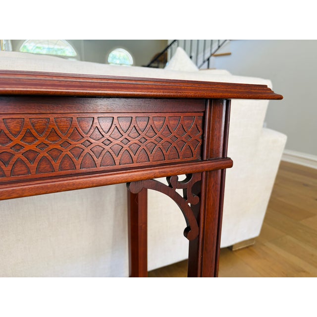 Wood Vintage Councill Craftsmen Mahogany Chippendale Fretwork Console Table For Sale - Image 7 of 11