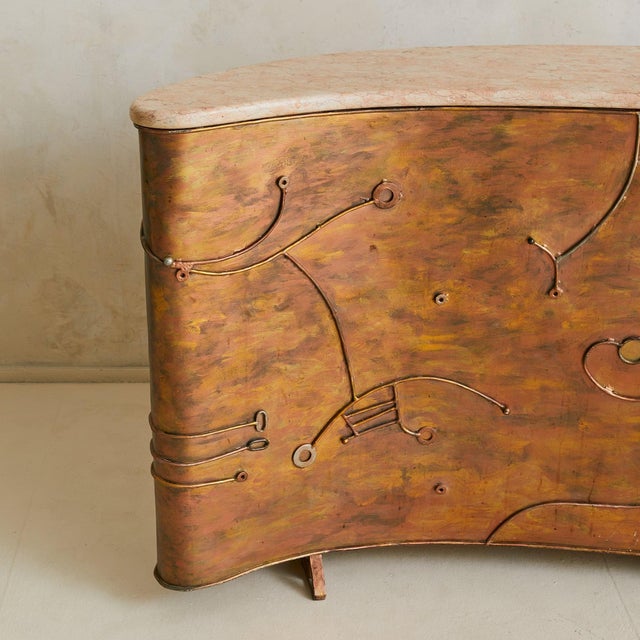 Vintage Custom Italian Metal Bar Cabinet with Blush Marble Top For Sale In Chicago - Image 6 of 18