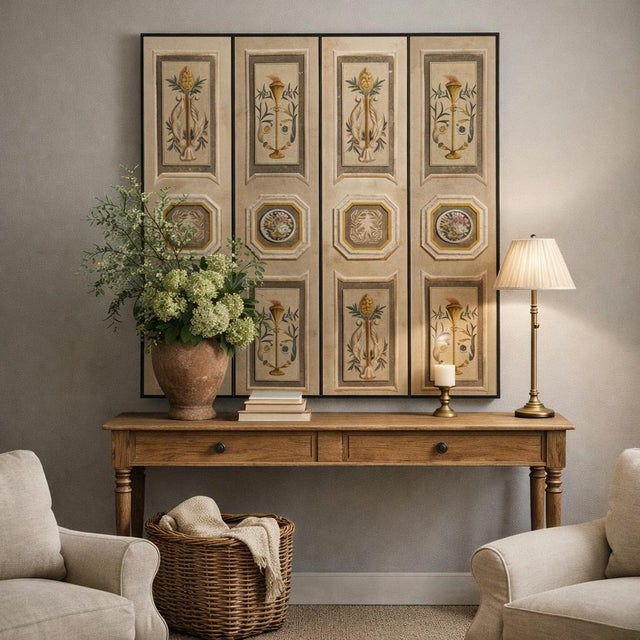 Mid 20th Century Mid-Century Italian Painted Trompe L’Oeil French Louis XVI Style Wallpaper Scree For Sale - Image 5 of 5