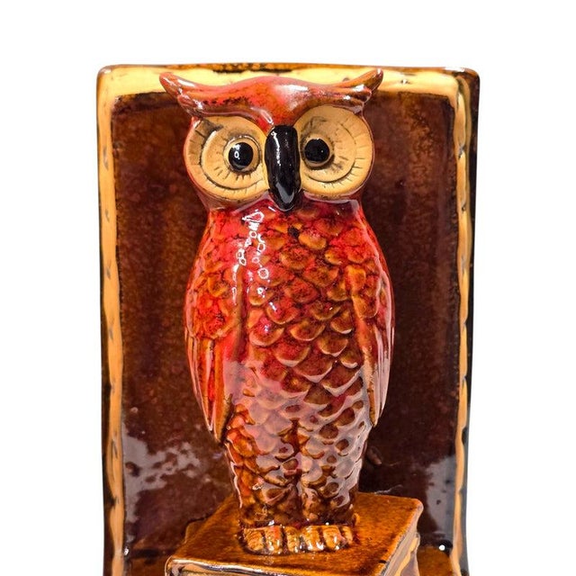 Vintage Ceramic Great Horned Owl Bookends – Red Glaze Sculptural Pair For Sale In Los Angeles - Image 6 of 15