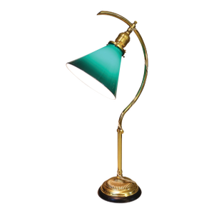 Vintage Faries Industrial Machine Age Brass 'C' Table Emeralite Shade Lamp 1910's Oc White Era Original Pristine Condition
